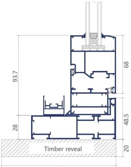 100 Awning Window with Folding Flyscreen frame cross-section drawing
