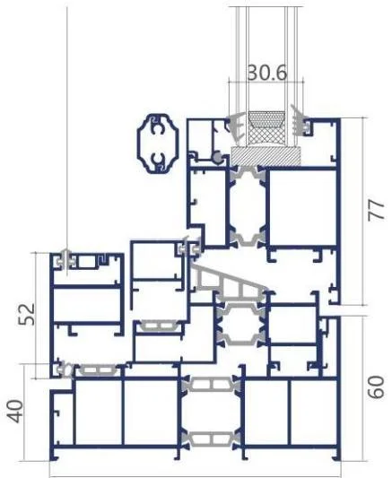 120 Narrow-Frame Thermally Broken Casement frame cross-section drawing