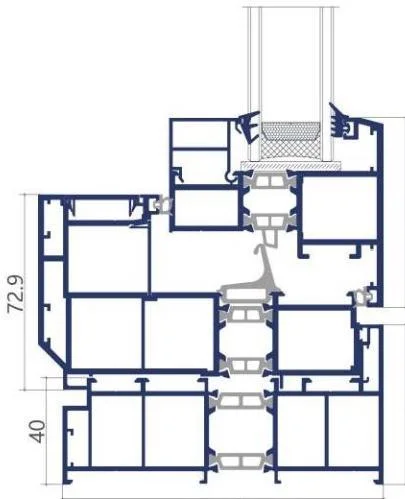 120 Oversize Motorised Tilt Window frame cross-section drawing
