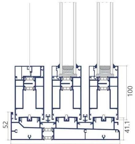 100 Thermally Broken Heavy-Duty Sliding Door frame cross-section drawing