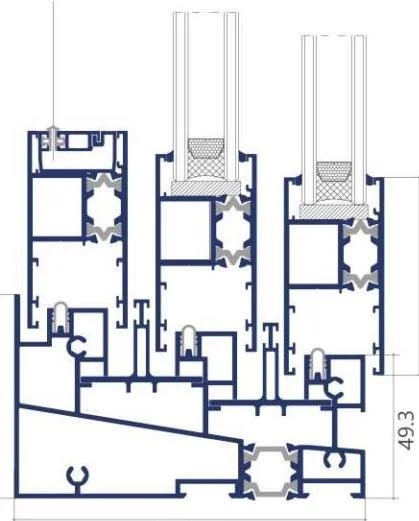 120-30 Slim Thermally Broken Sliding Window frame cross-section drawing