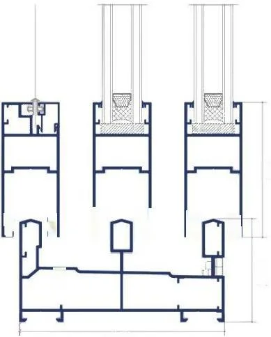 100-66 Three-Track Sliding Window frame cross-section drawing