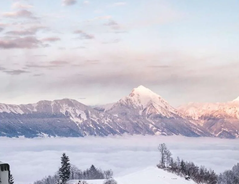 Mountain view through a sliding window